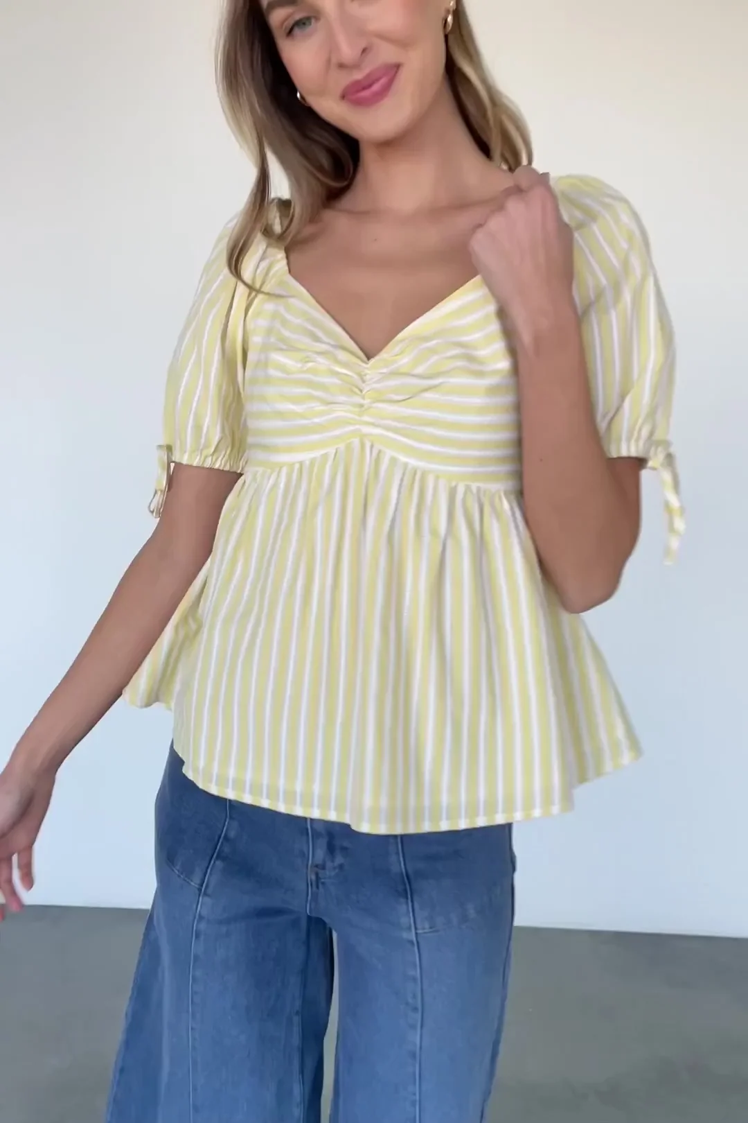 Betsy Peplum Top — Yellow & White Stripe