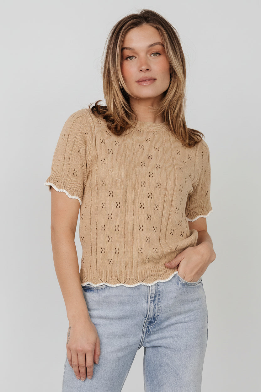 Britt Pointelle Knit Top — Natural + Ivory 1 Britt Pointelle Knit Top — Natural + Ivory