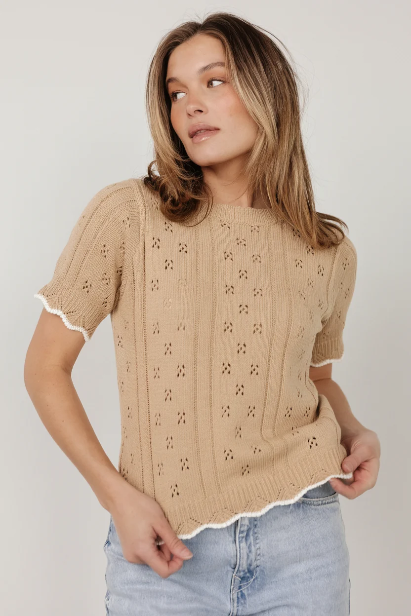 Britt Pointelle Knit Top — Natural + Ivory 3 Britt Pointelle Knit Top — Natural + Ivory