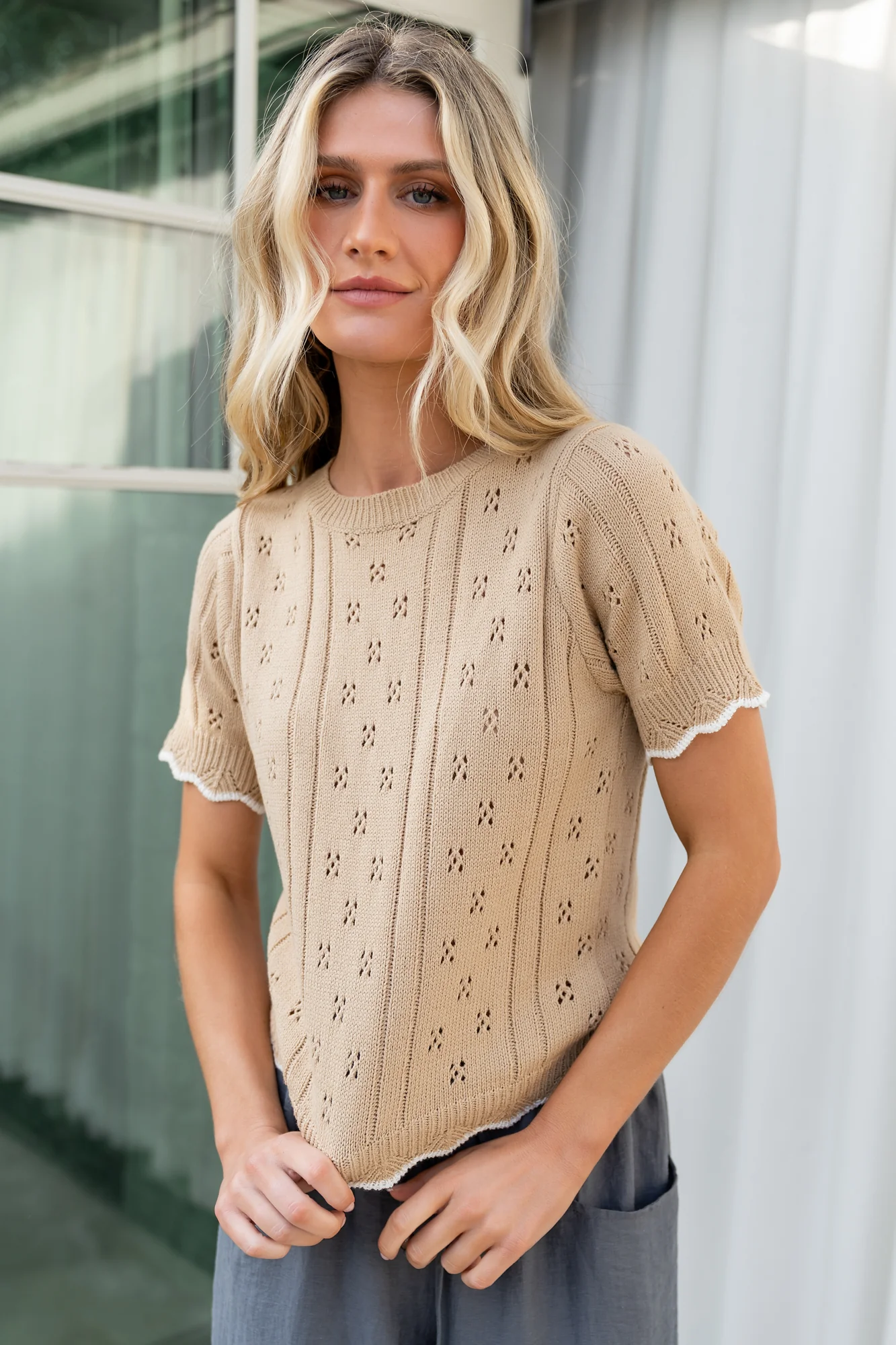 Britt Pointelle Knit Top — Natural + Ivory 4 Britt Pointelle Knit Top — Natural + Ivory
