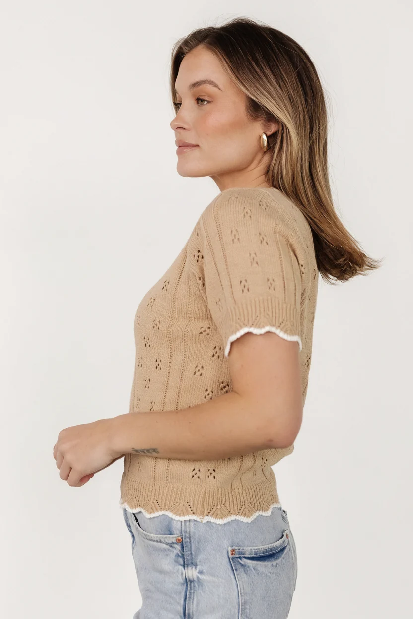 Britt Pointelle Knit Top — Natural + Ivory 5 Britt Pointelle Knit Top — Natural + Ivory