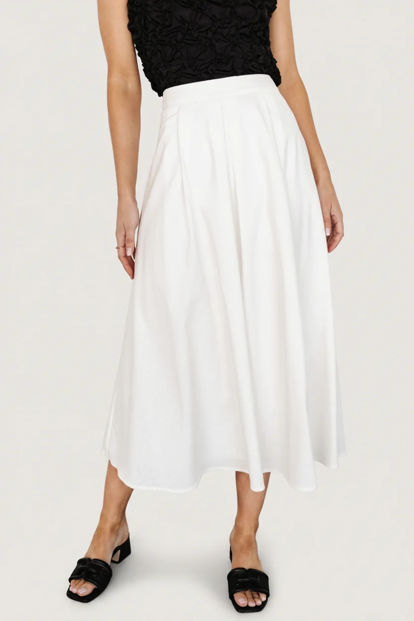 Katie Pleated Midi Skirt — Off-White Blend