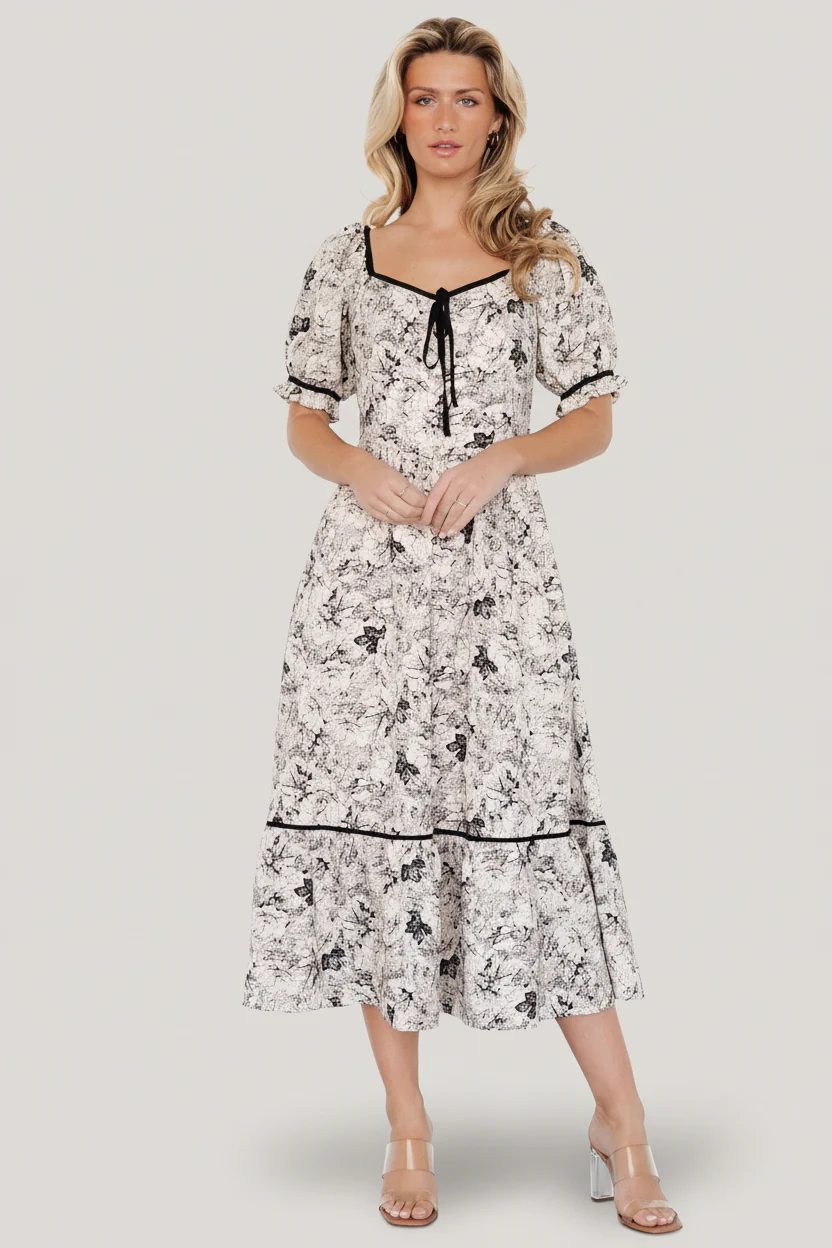 Mariana Midi Dress — Cream & Black Floral 14 Mariana Midi Dress — Cream & Black Floral