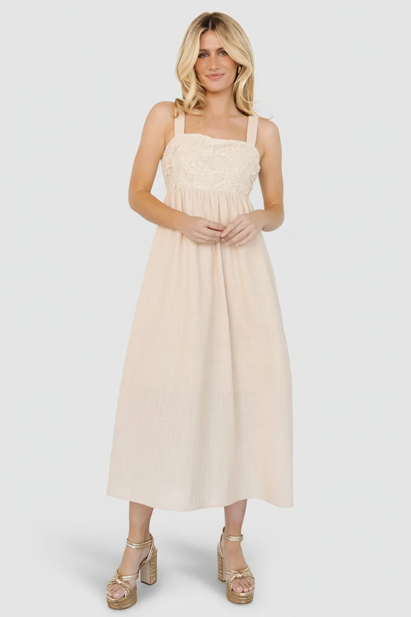 Mia Tie Back Dress in Natural Cotton Midi 15 Mia Tie Back Dress in Natural Cotton Midi