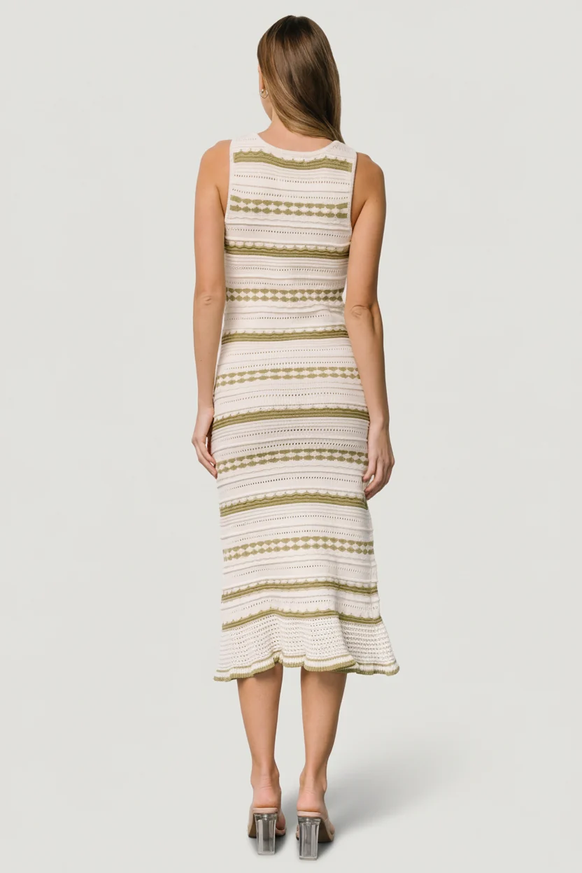Nicolette Pointelle Knit Midi Dress Cream Sage 5 Nicolette Pointelle Knit Midi Dress Cream Sage