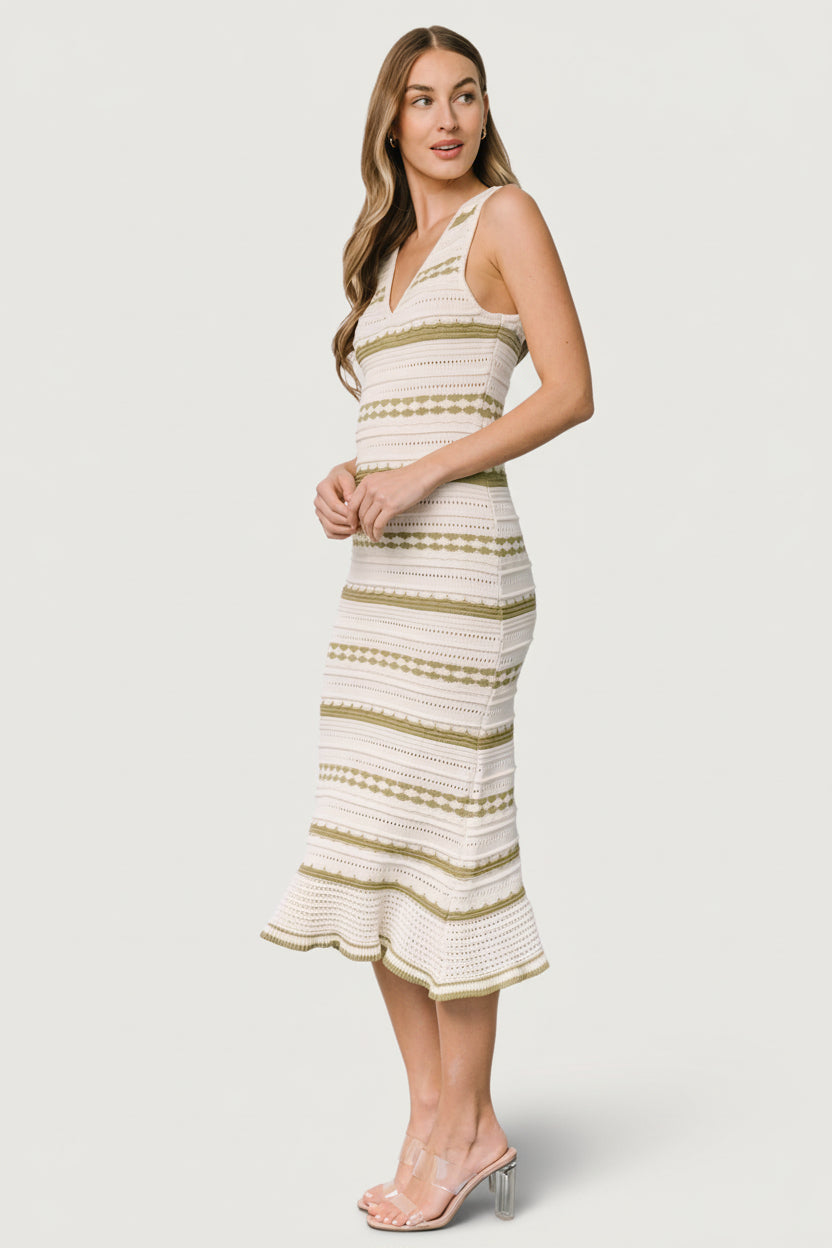Nicolette Pointelle Knit Midi Dress Cream Sage 6 Nicolette Pointelle Knit Midi Dress Cream Sage