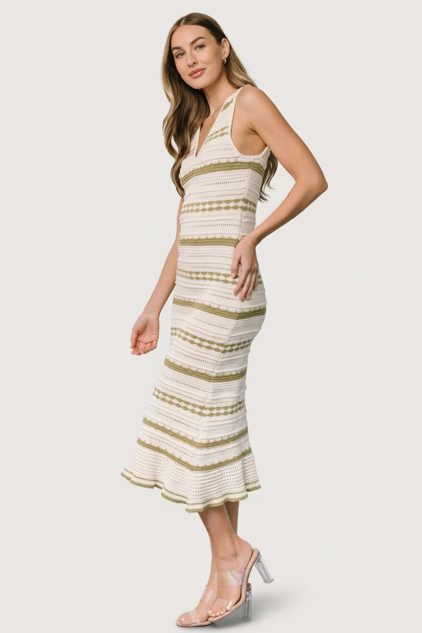 Nicolette Pointelle Knit Midi Dress Cream Sage 7 Nicolette Pointelle Knit Midi Dress Cream Sage