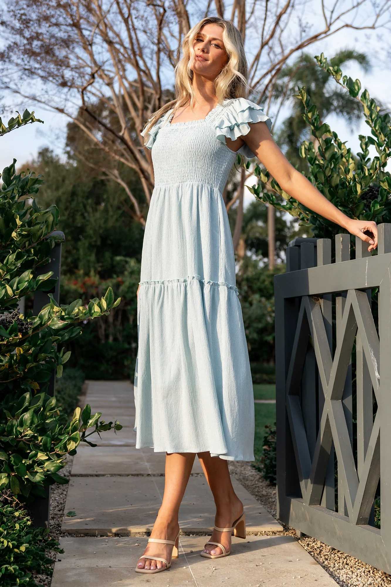 Jacie Smocked Midi Dress, Light Blue