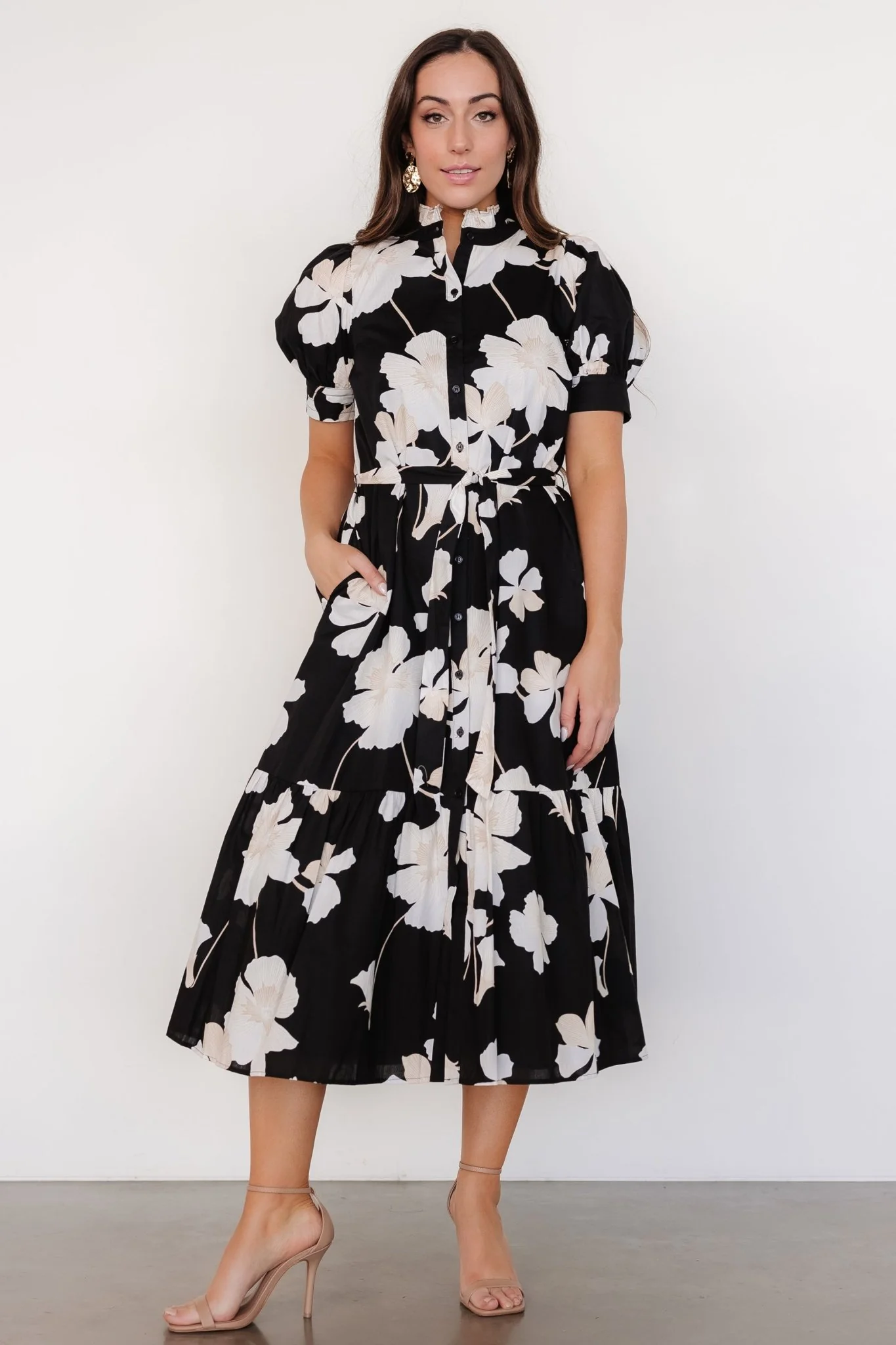 Loewe Button Dress — Black & Off-White Floral