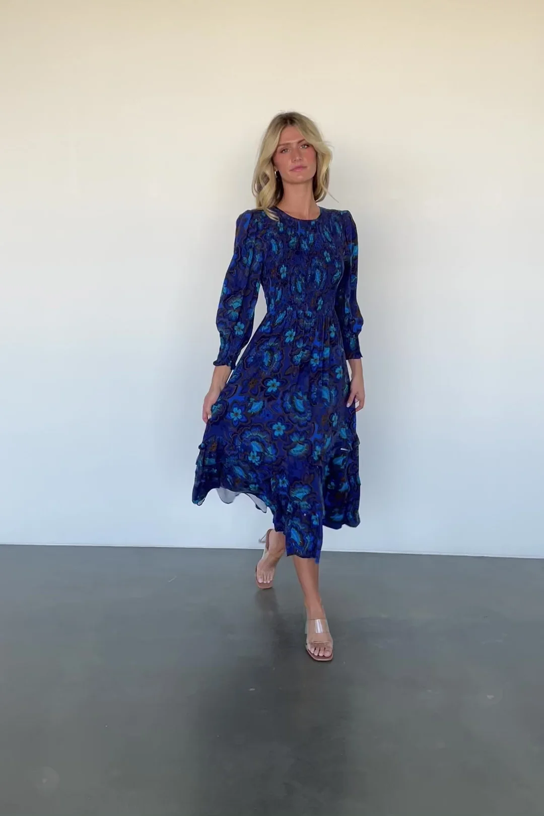 Andersen Smocked Midi Dress - Cobalt Floral