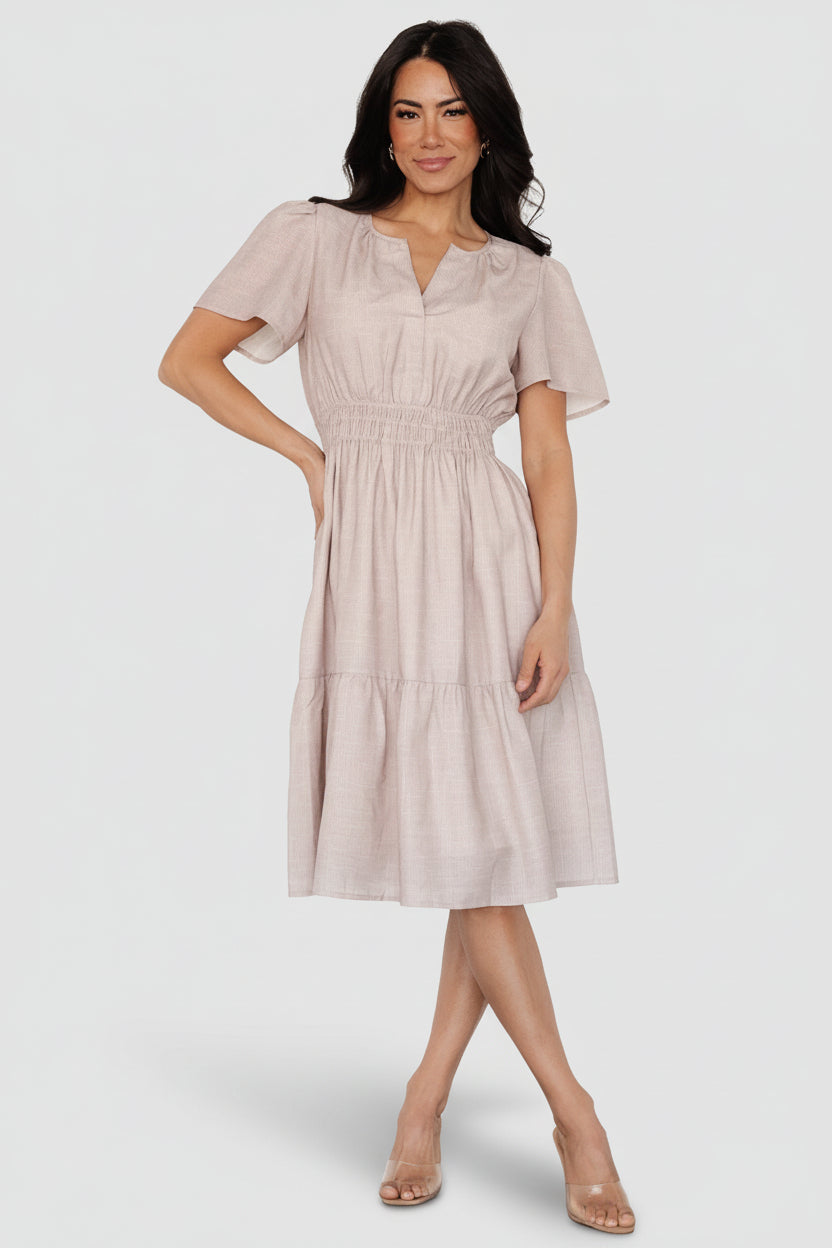 Dita Short Dress - Natural Check Smocked Waist