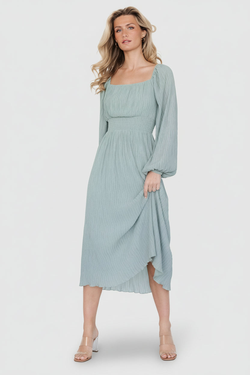 Dalton Pleated Midi Dress in Light Sage 15 Dalton Pleated Midi Dress in Light Sage