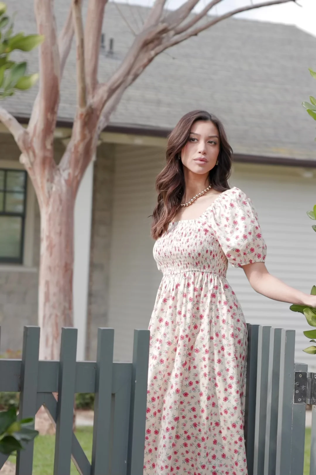 Haddie Smocked Midi Dress — Cream & Rose Floral