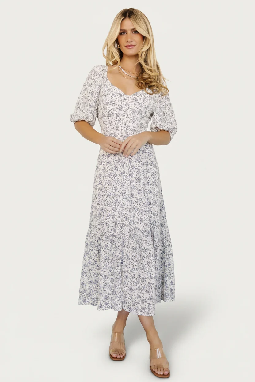 Elisabeth Button Dress - Blue Floral
