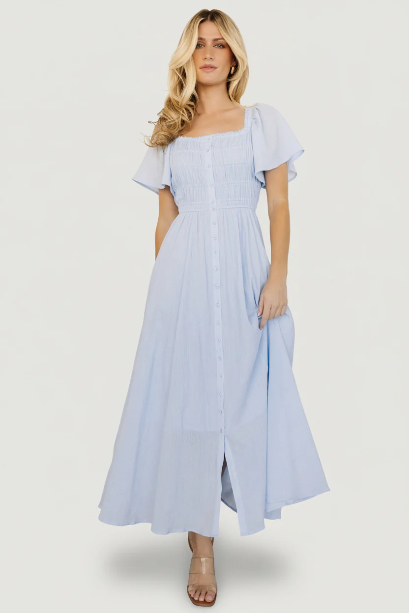 McKay Maxi Dress - Light Blue Textured Crepe