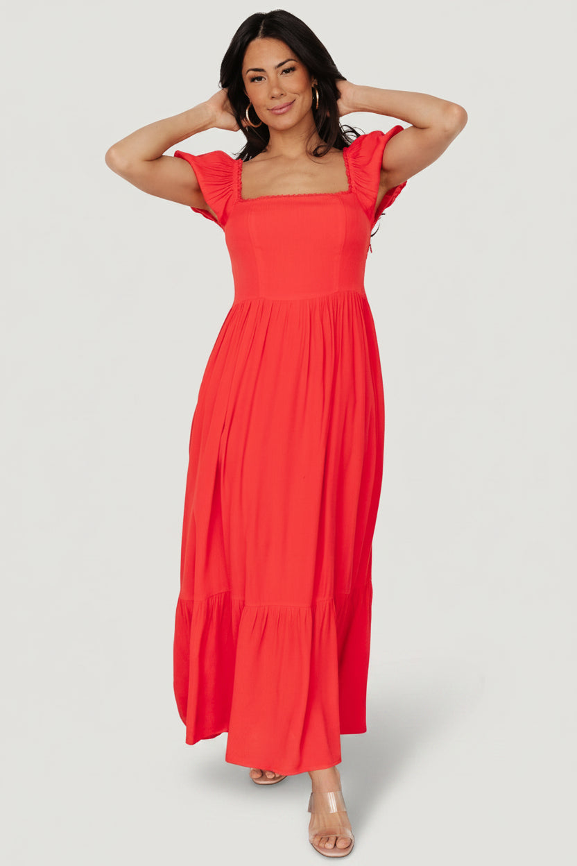 Ilona Maxi Dress — Cherry Red, Smocked Back