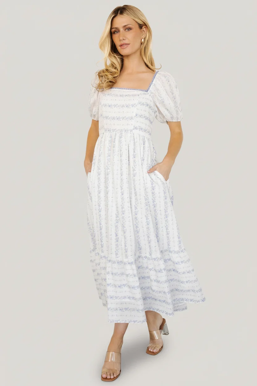 Martine Puff Sleeve Dress, Ivory Multi Floral