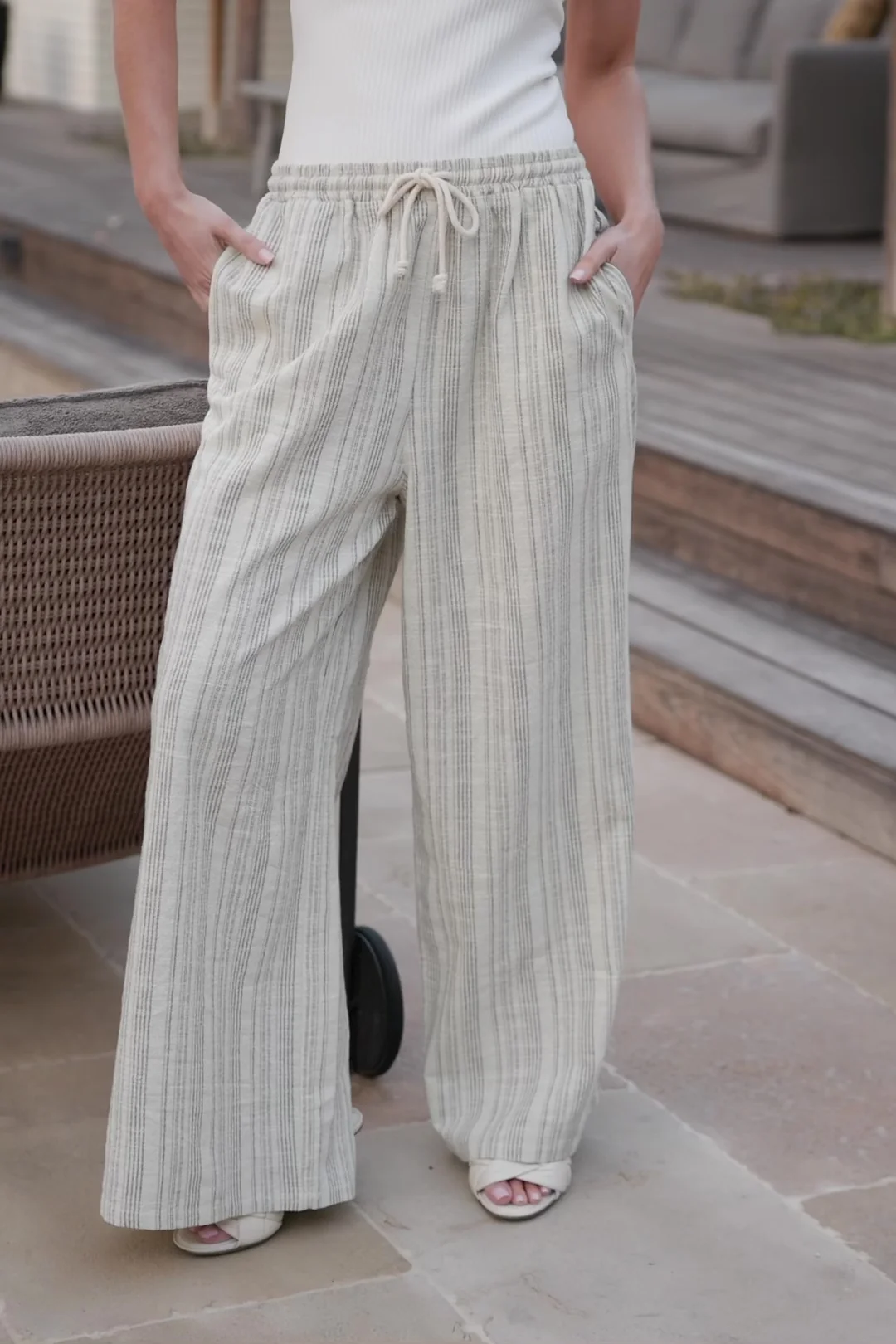 Antale Pants, Natural Multi Stripe Wide-Leg