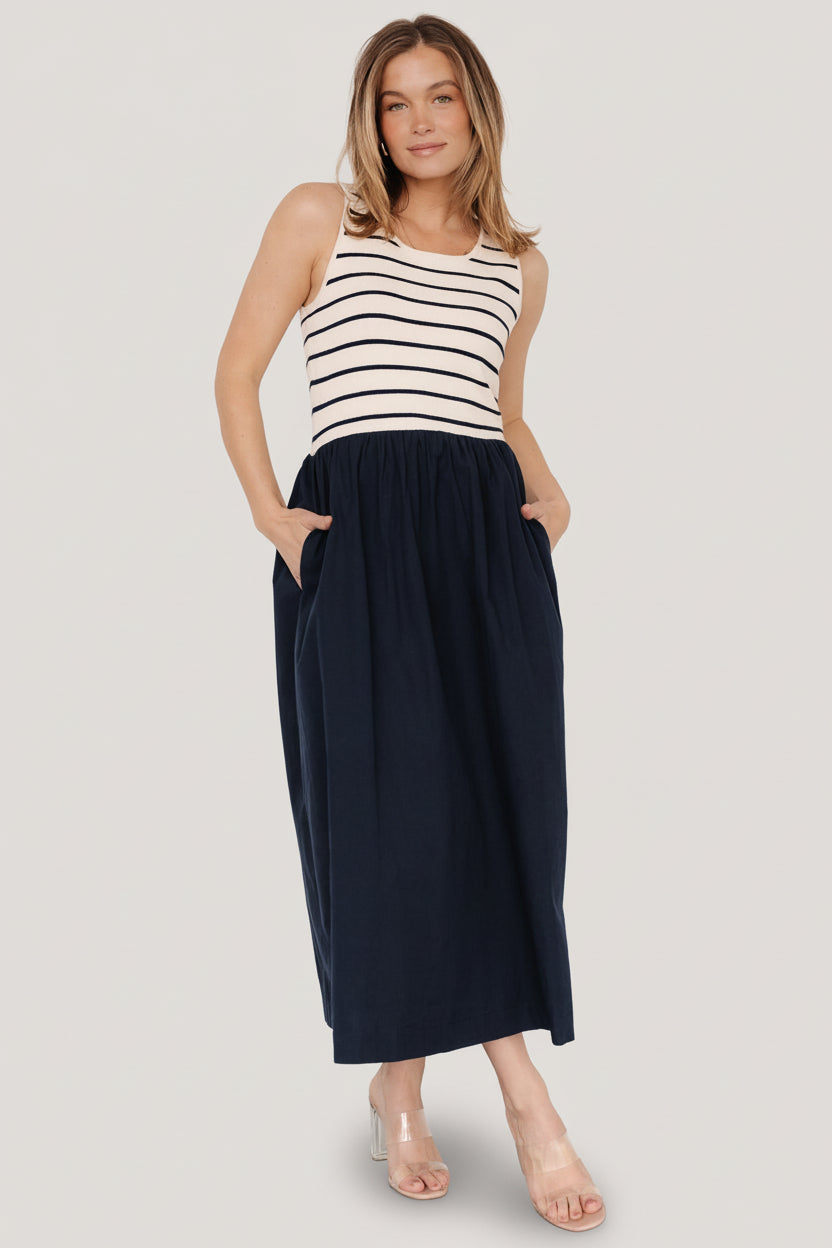 Nantucket Tank Dress, Navy Stripe Midi