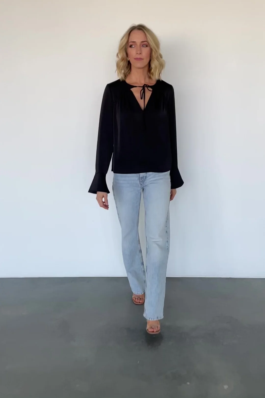 Westminster Satin V-Neck Tie Top in Black