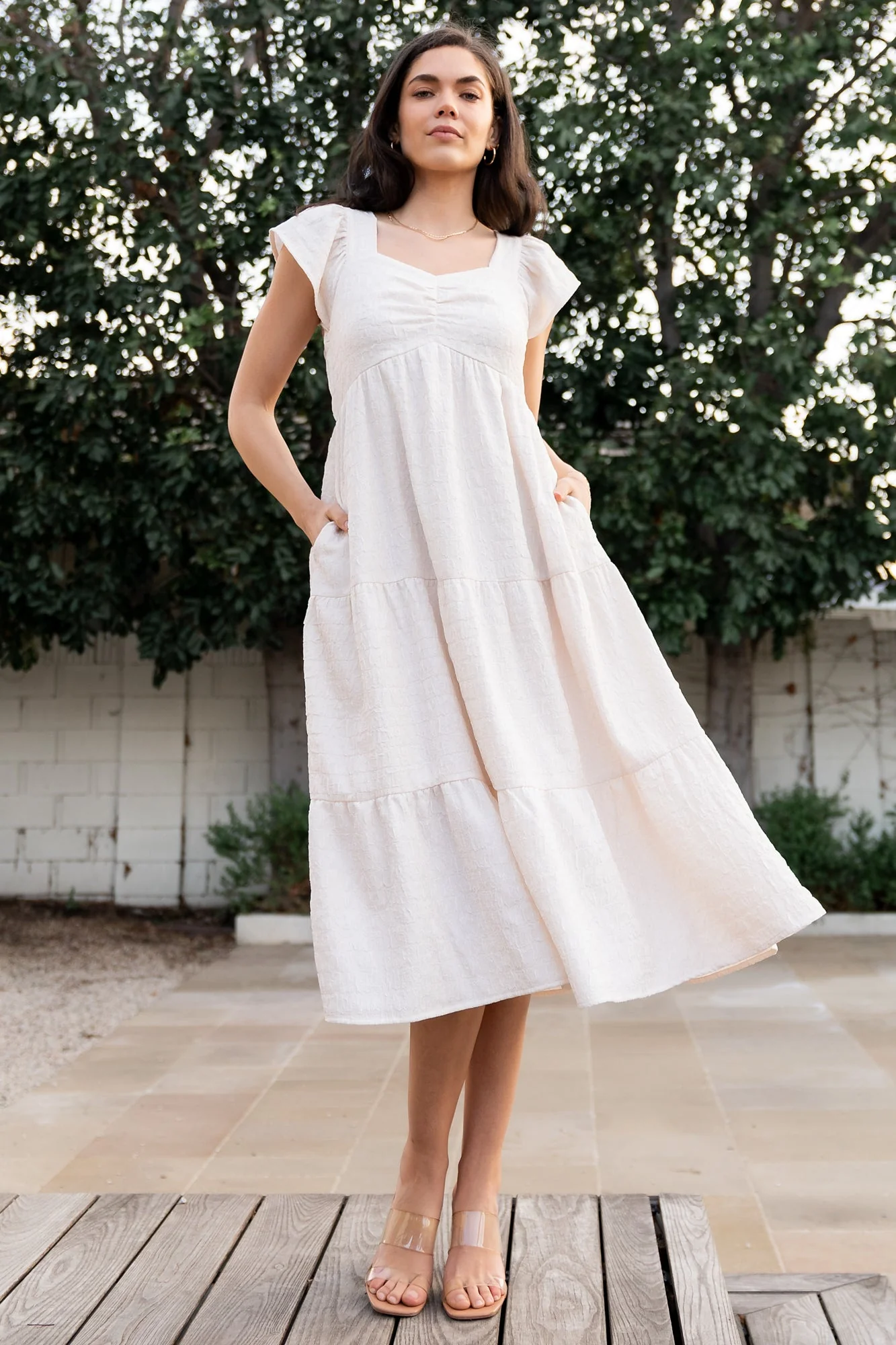 Kesler Midi Dress in Cream with Pockets