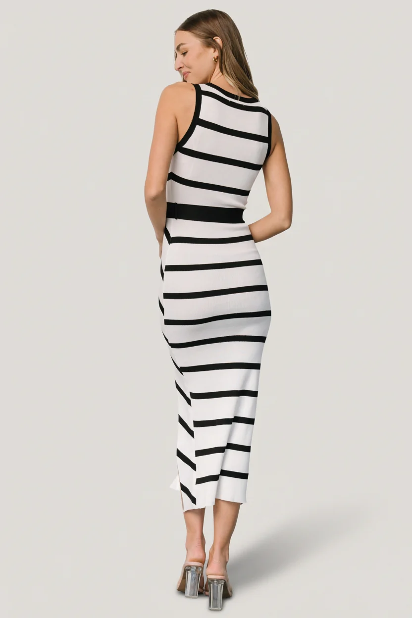 Chelsea Knit Midi Dress — White & Black Stripe 5 Chelsea Knit Midi Dress — White & Black Stripe
