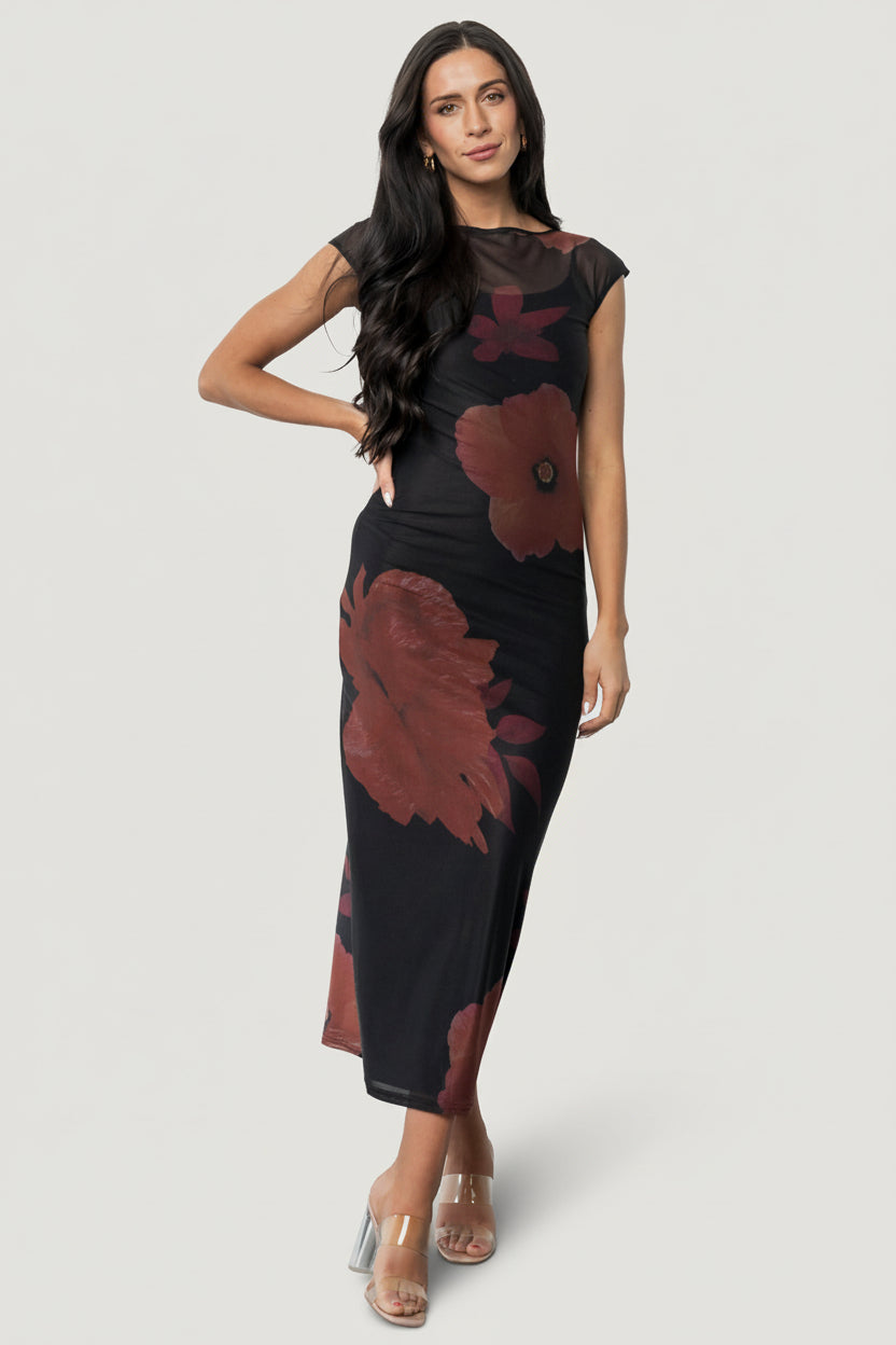 Daniela Mesh Midi Dress - Black Floral Slip 13 Daniela Mesh Midi Dress - Black Floral Slip