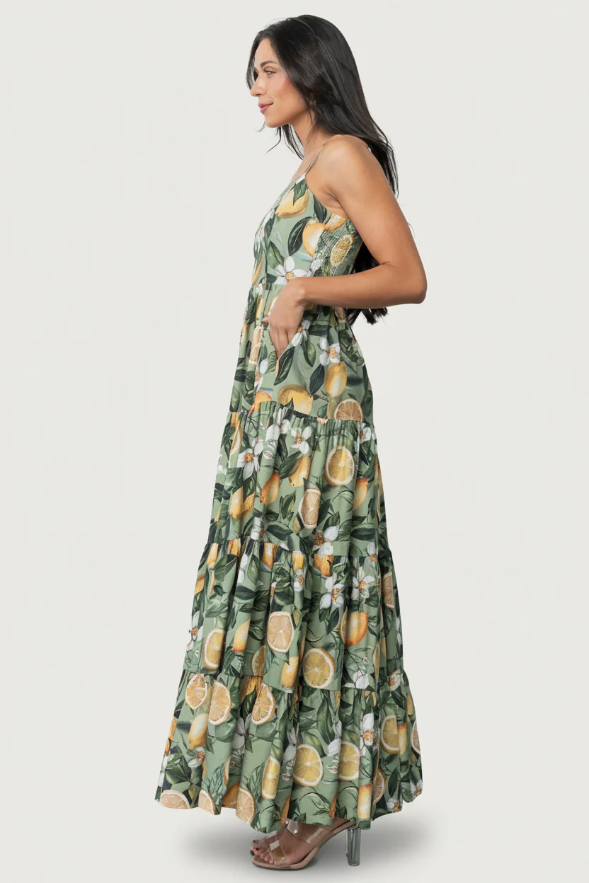 Silvia Tiered Maxi Dress, Sage Lemon Print 3 Silvia Tiered Maxi Dress, Sage Lemon Print