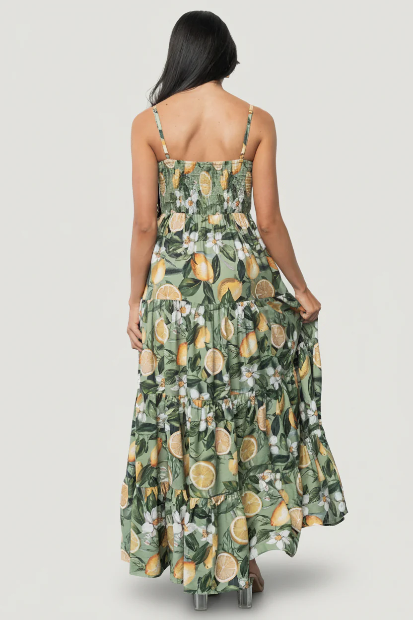 Silvia Tiered Maxi Dress, Sage Lemon Print 4 Silvia Tiered Maxi Dress, Sage Lemon Print
