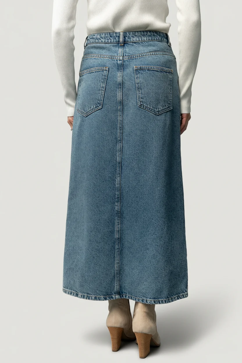 Aleksa Denim Midi Skirt Medium Wash Pockets 6 Aleksa Denim Midi Skirt Medium Wash Pockets
