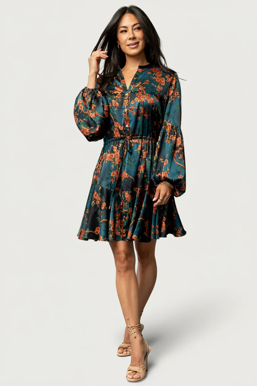 Venice Short Dress — Jade & Copper Floral Mini