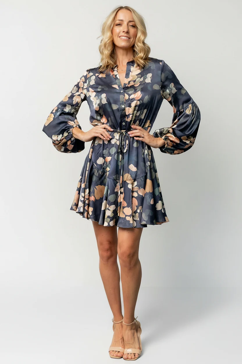 Venice Short Dress - Navy Multi Floral Satin 15 Venice Short Dress - Navy Multi Floral Satin