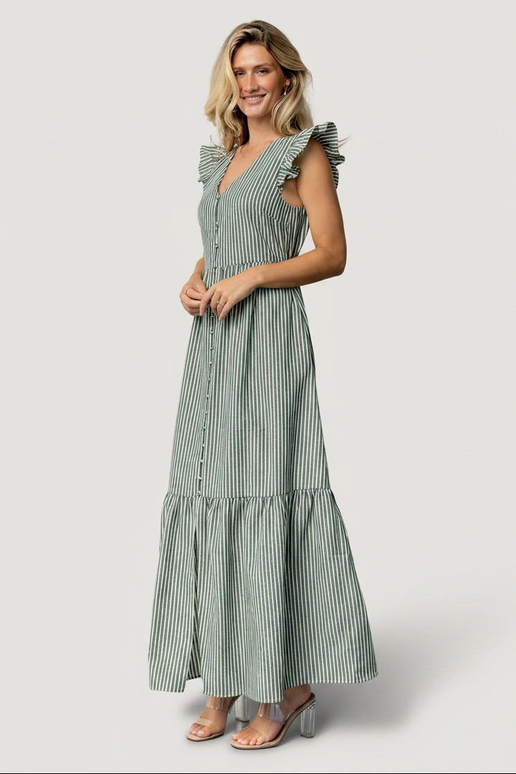 Hettie Button Maxi Dress — Green Stripe 7 Hettie Button Maxi Dress — Green Stripe