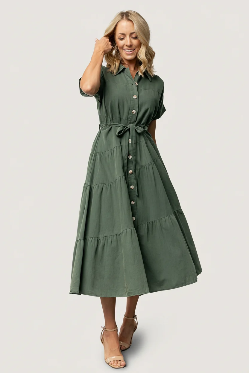 Logan Button Up Dress - Washed Green 14 Logan Button Up Dress - Washed Green