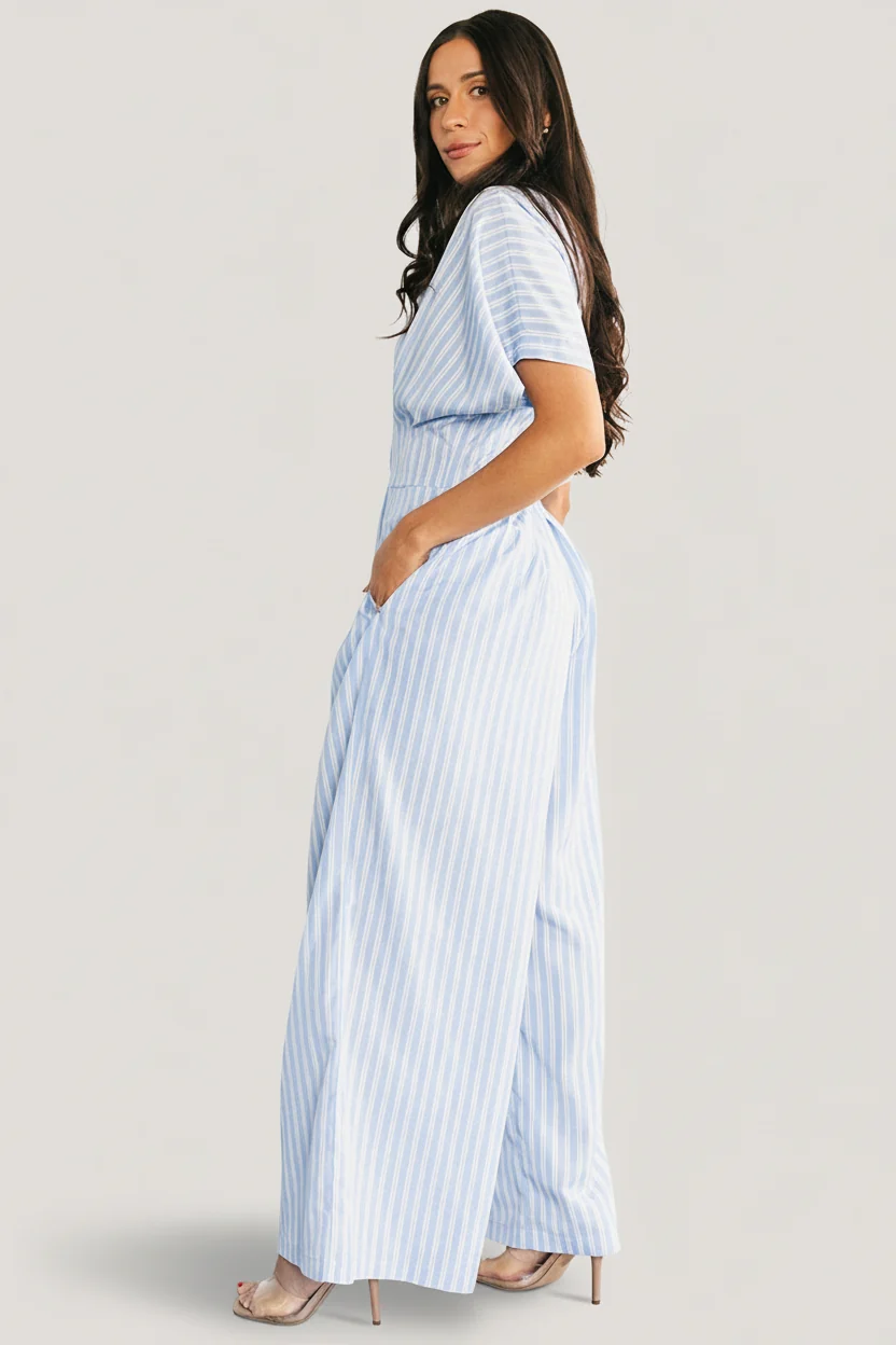 Sariah Jumpsuit — Blue Stripe V-Neck & Pockets 5 Sariah Jumpsuit — Blue Stripe V-Neck & Pockets