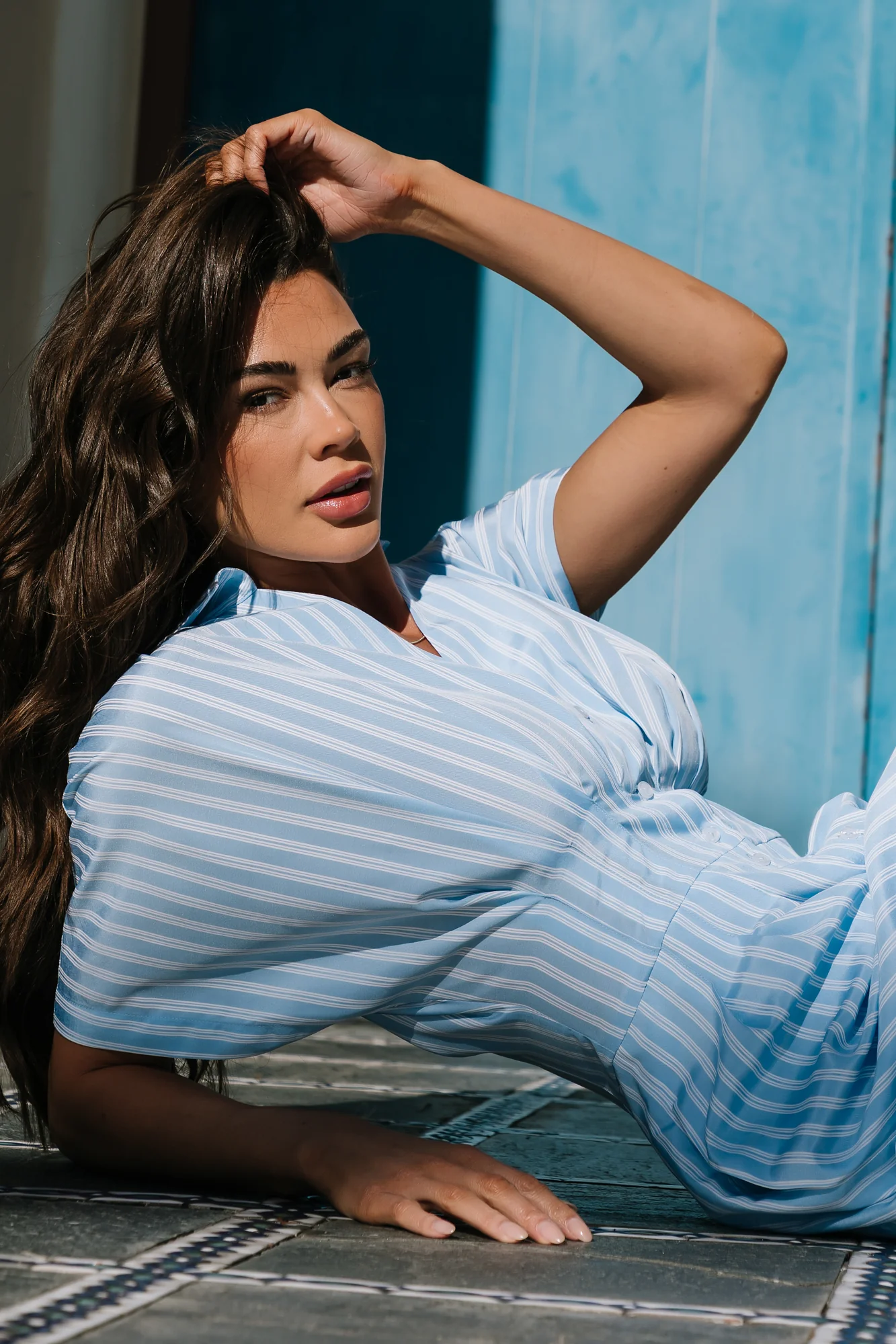 Sariah Jumpsuit — Blue Stripe V-Neck & Pockets 6 Sariah Jumpsuit — Blue Stripe V-Neck & Pockets