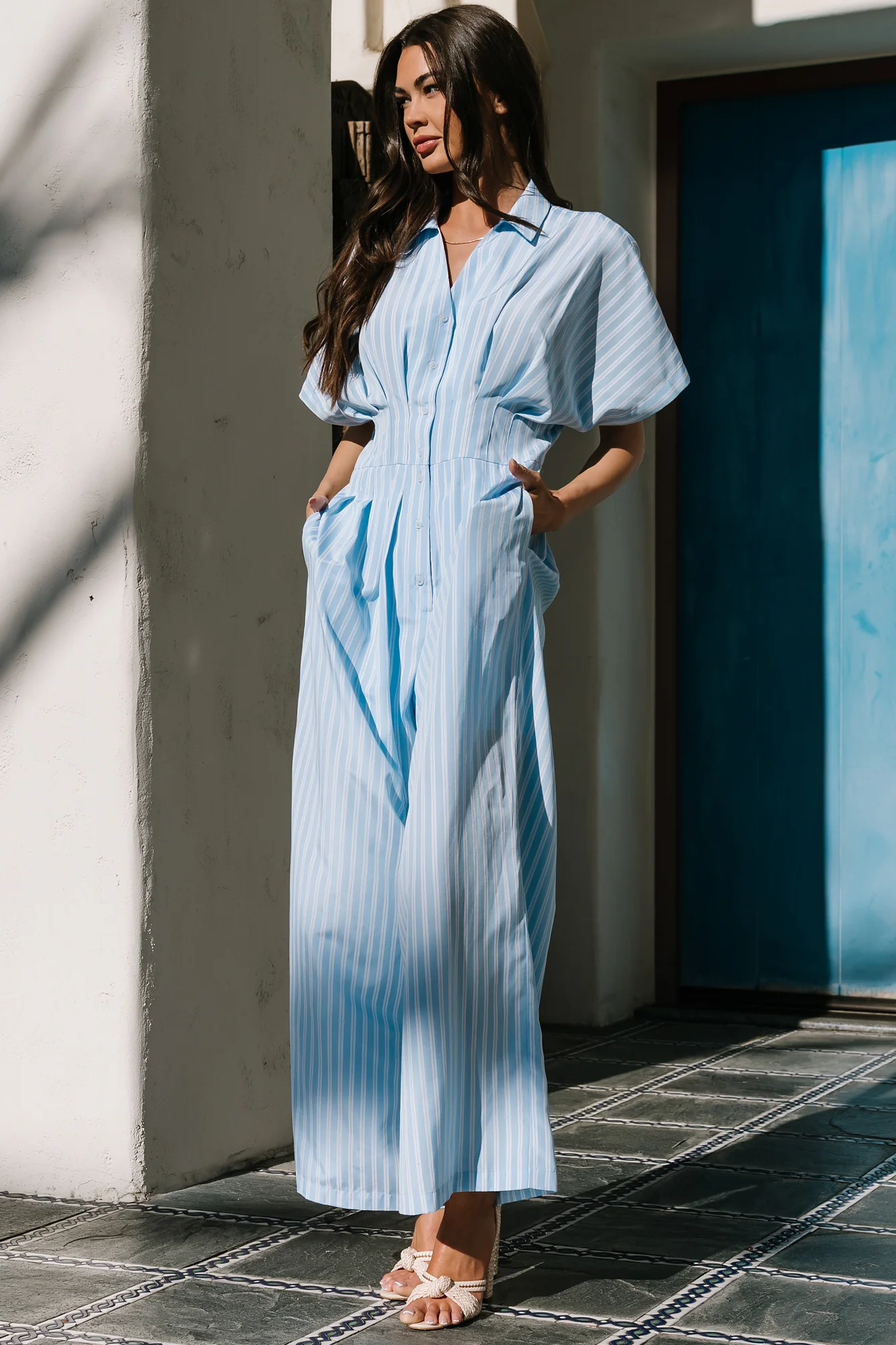 Sariah Jumpsuit — Blue Stripe V-Neck & Pockets 7 Sariah Jumpsuit — Blue Stripe V-Neck & Pockets