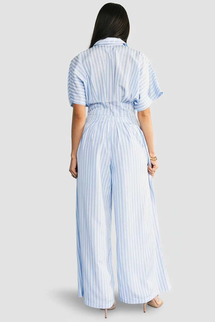 Sariah Jumpsuit — Blue Stripe V-Neck & Pockets 8 Sariah Jumpsuit — Blue Stripe V-Neck & Pockets