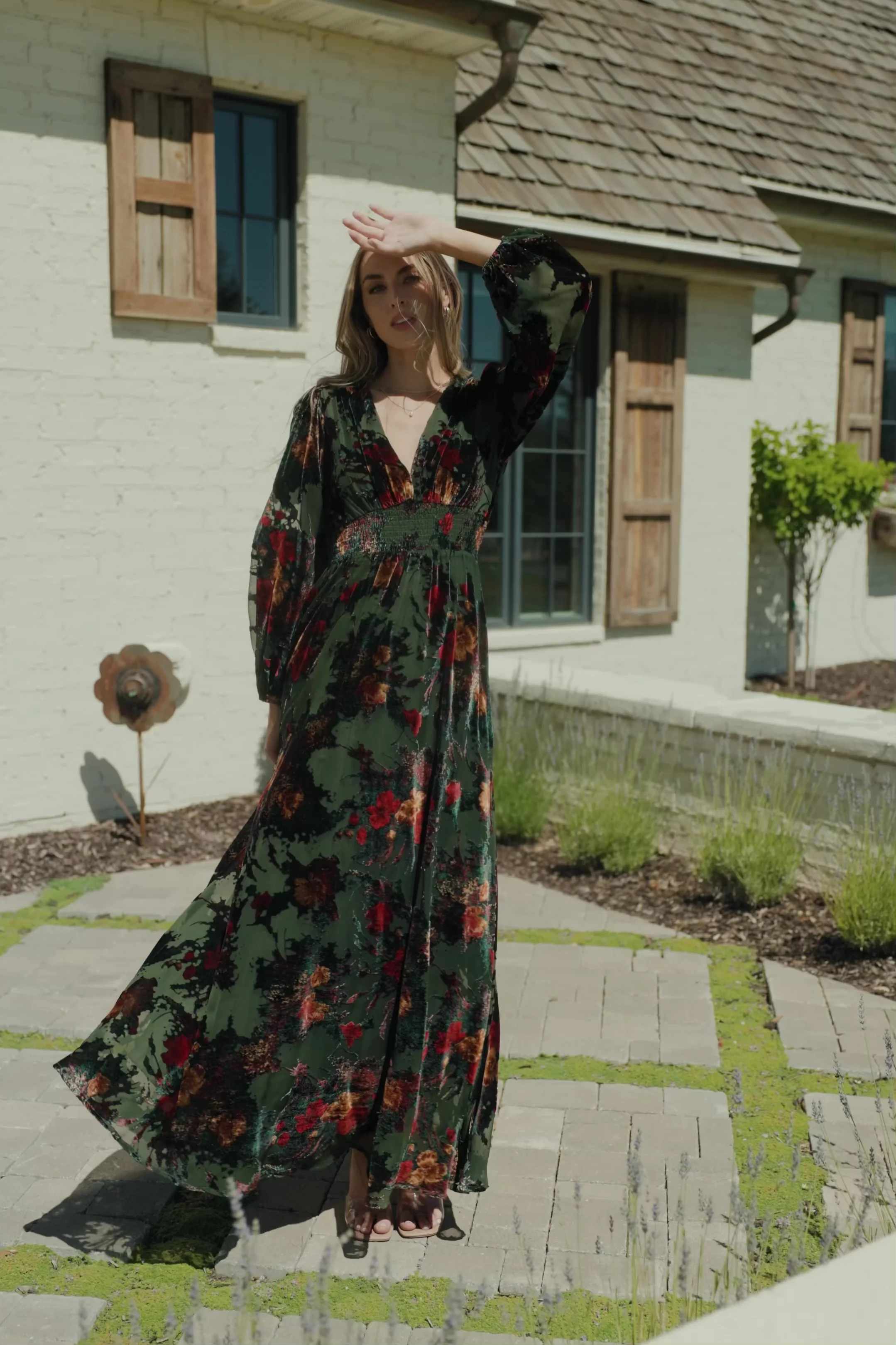 Mikla Velvet Maxi Dress, Wintergreen Multi