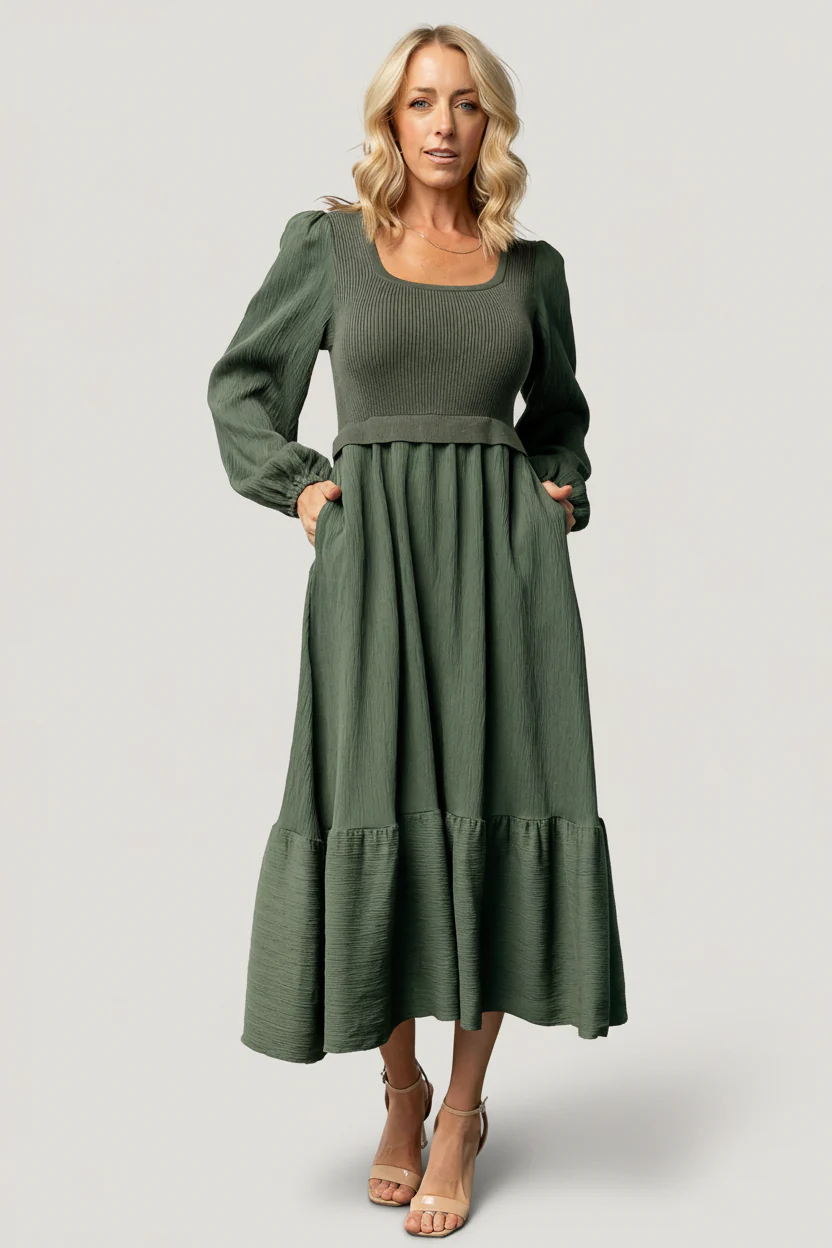 Alva Sweater Dress — Dusty Green Midi