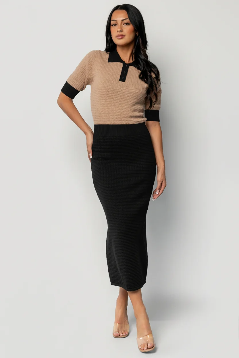 Gwendolyn Collared Midi Dress - Black & Mocha