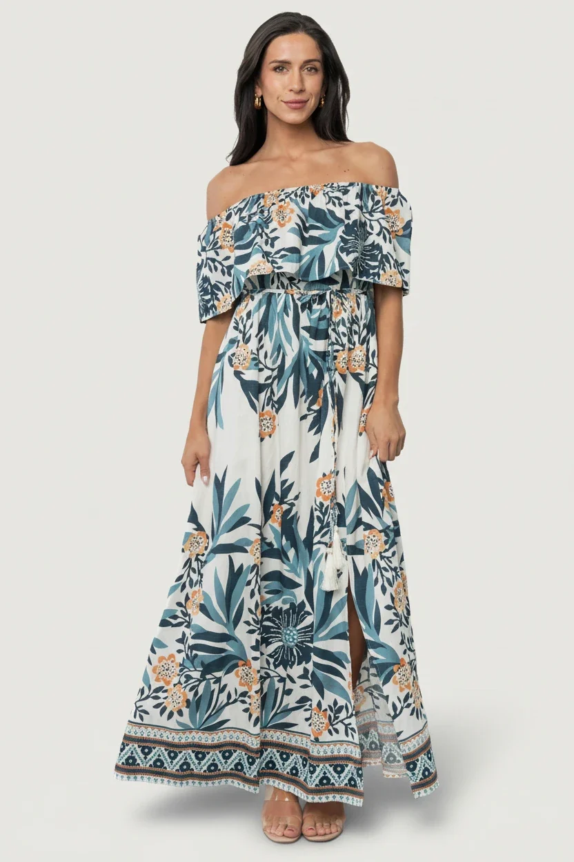 Valentina Off-Shoulder Maxi - Multi Floral 12 Valentina Off-Shoulder Maxi - Multi Floral