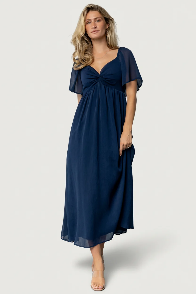 Nora Midi Dress — Navy Georgette Smocked Back
