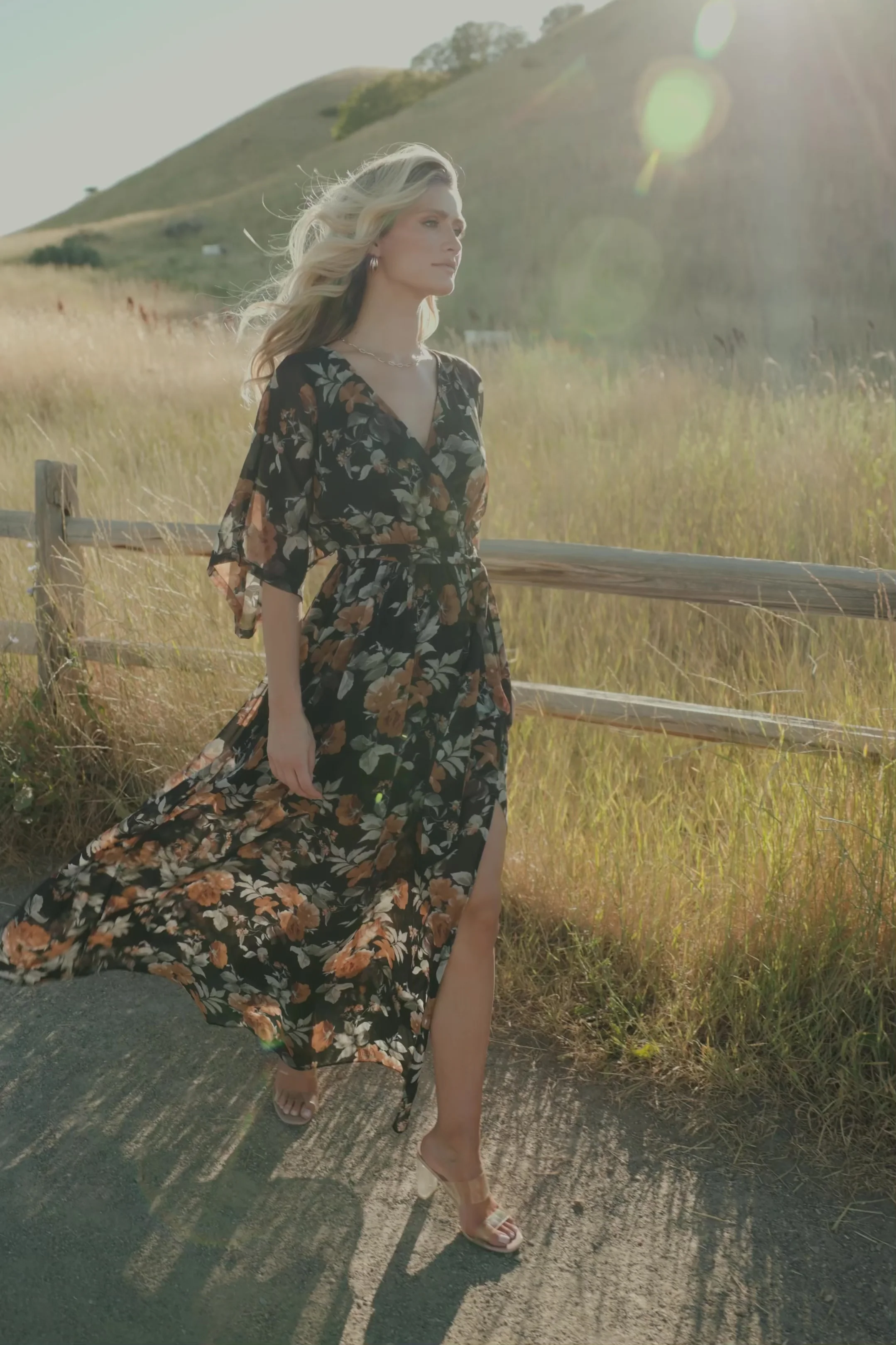 Kia Kimono Maxi Dress — Black & Copper Floral