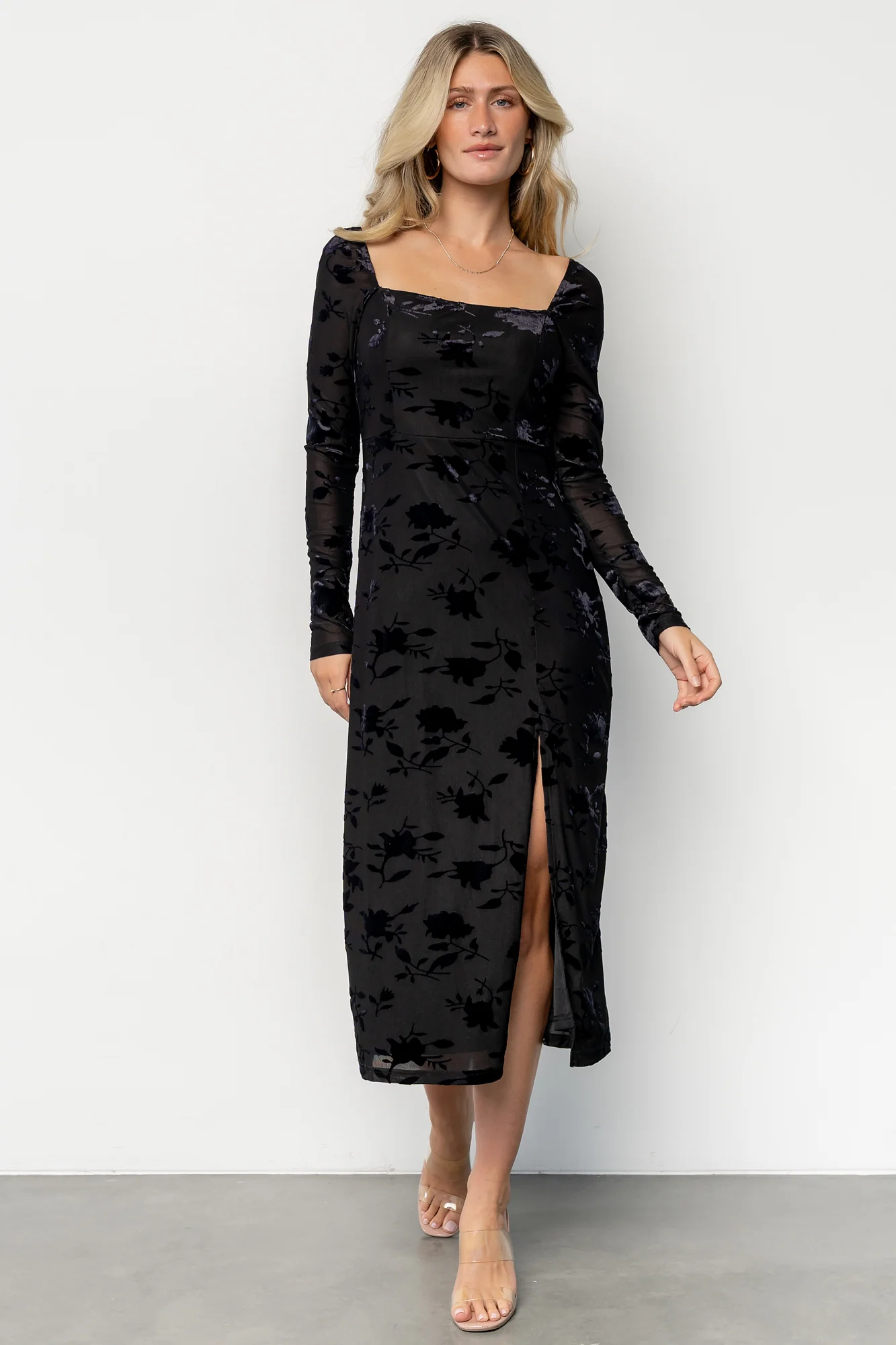 Tamara Midi Dress — Embossed Velvet Floral