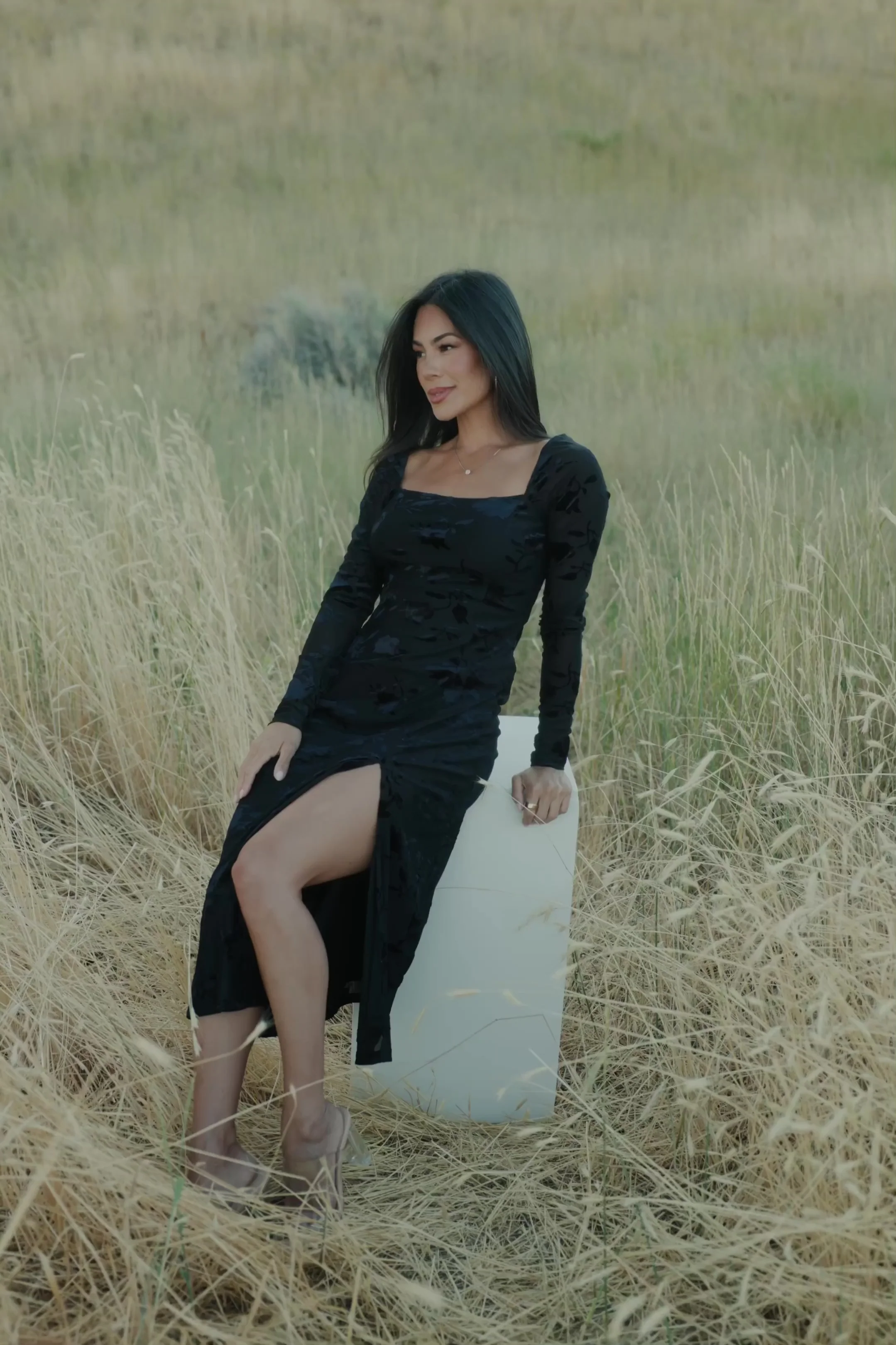 Tamara Midi Dress — Embossed Velvet Floral