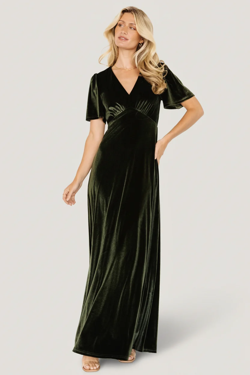 Vivian Velvet Maxi Dress - Olive Velvet Gown