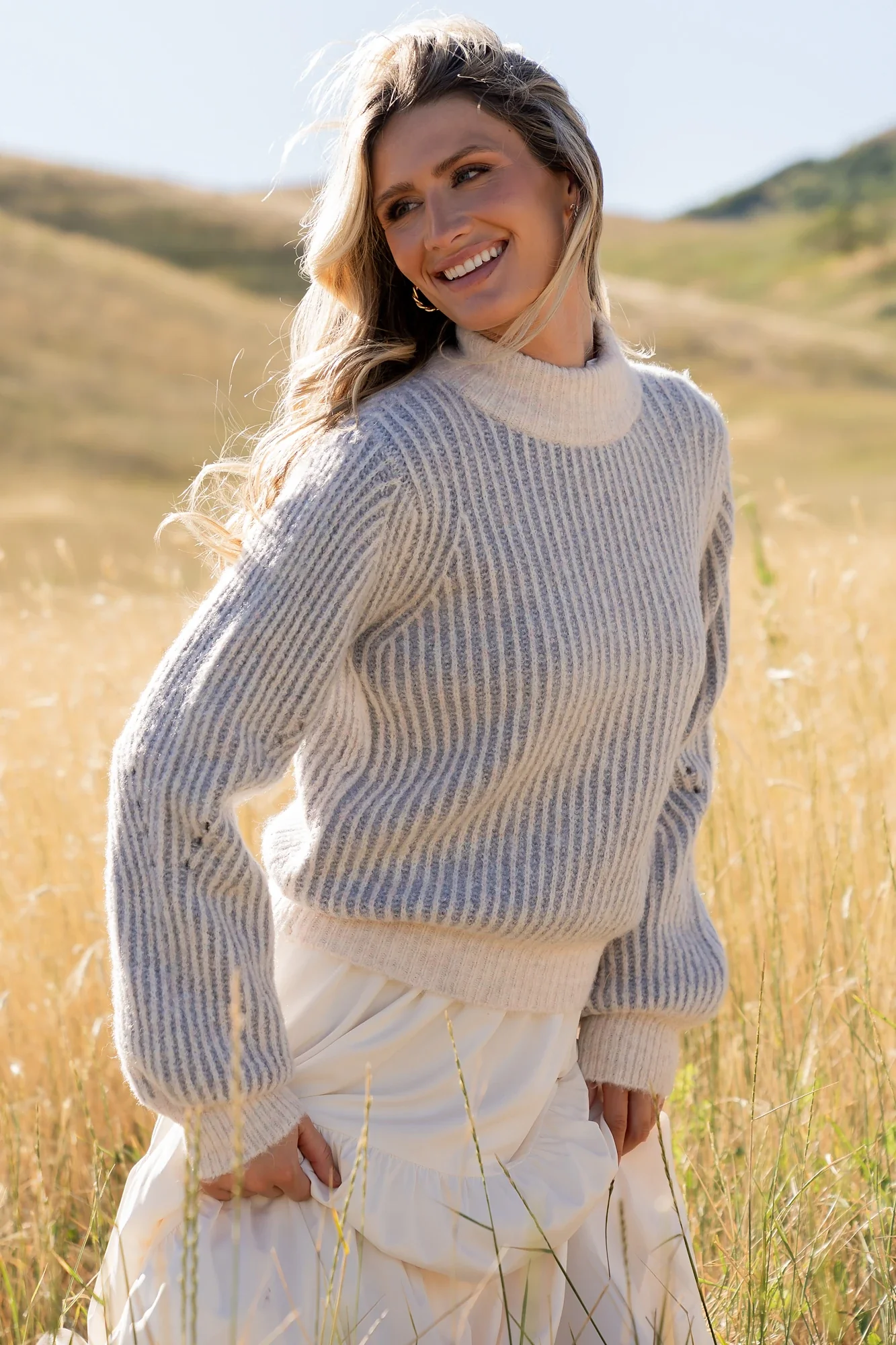 Vanessa Sweater — Natural & Blue Stripe