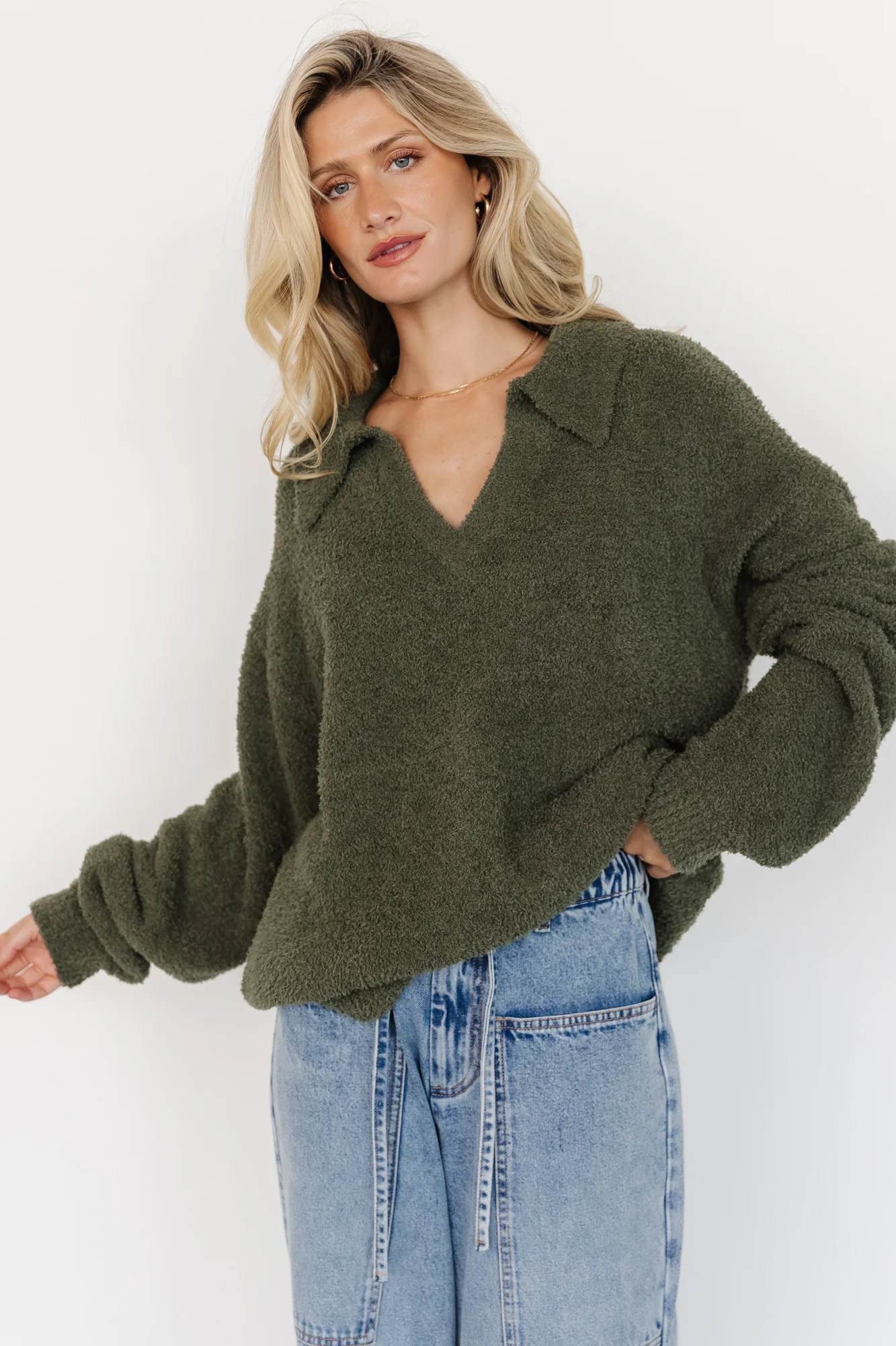 Lockwood V-Neck Sweater — Muted Green
