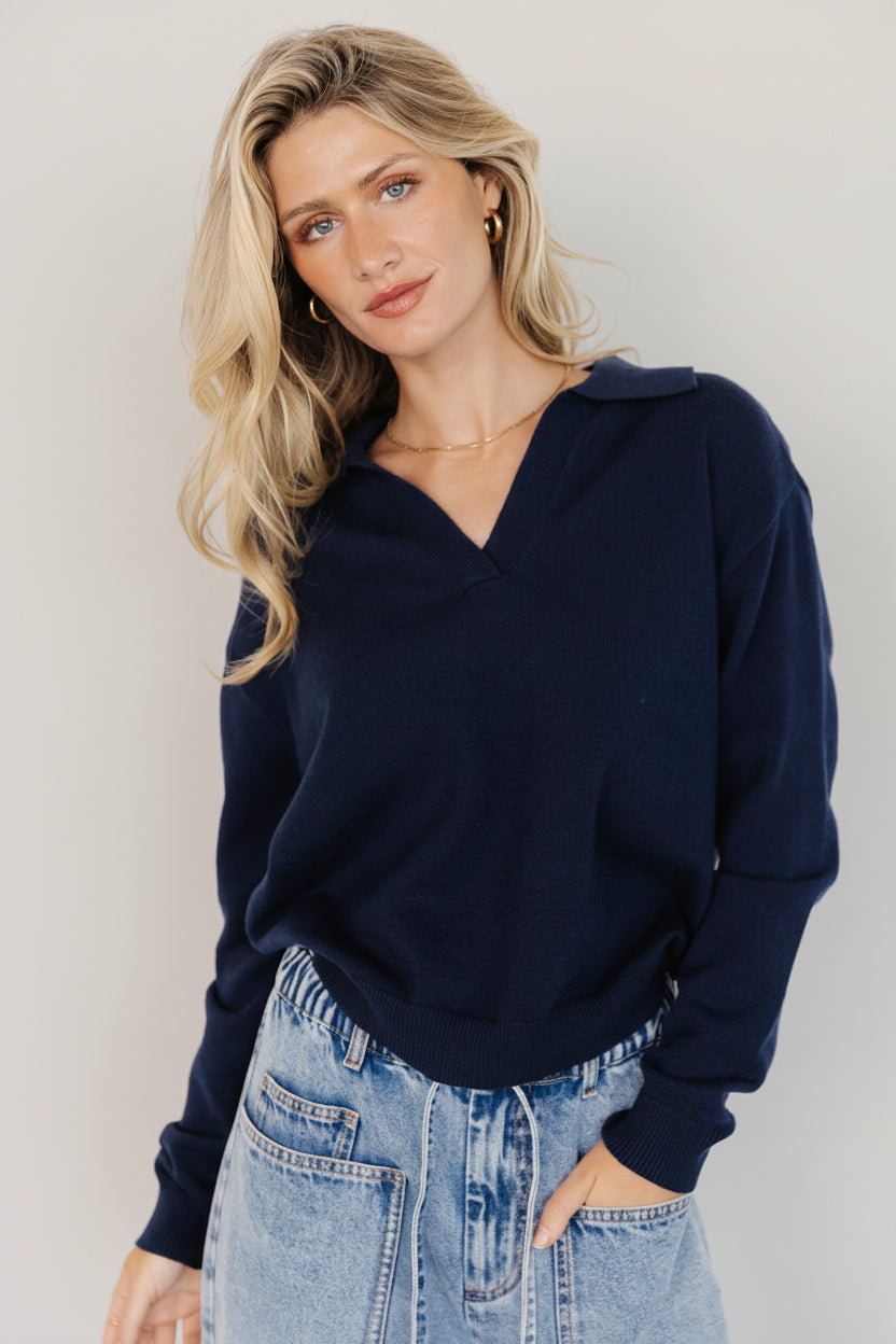 Bodhi Open-Collar Relaxed Sweater — Navy